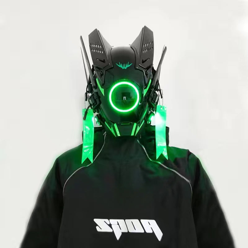 Punk mask round lights wing braids triangle lights music festival LED glow tech sense boy helmet Halloween