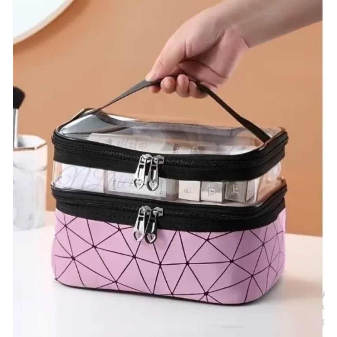 Transparent Cosmetic Bag, Double cosmetic bag, portable large capacity waterproof multi-functional portable makeup bag, travel skin care product storage bag, toilet bag for College Dorm Camp Gym