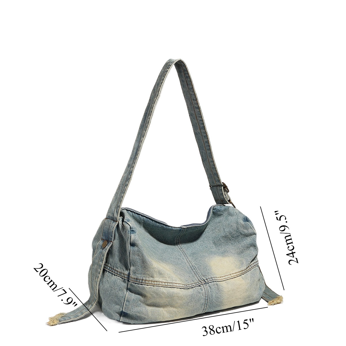 Washed old denim hobo bag, large capacity hobo shoulder bag, sweet cool babes underarm Retro denim shoulder bag