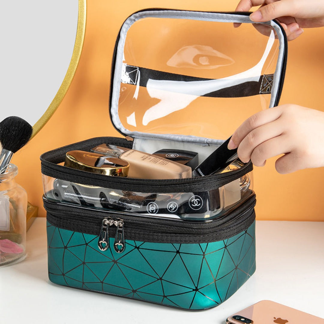 Transparent Cosmetic Bag, Double cosmetic bag, portable large capacity waterproof multi-functional portable makeup bag, travel skin care product storage bag, toilet bag for College Dorm Camp Gym