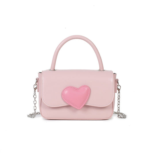 Cute contrasting peach heart tote bag, pink love handbag, simple and versatile small square bag, fashionable shoulder crossbody bag