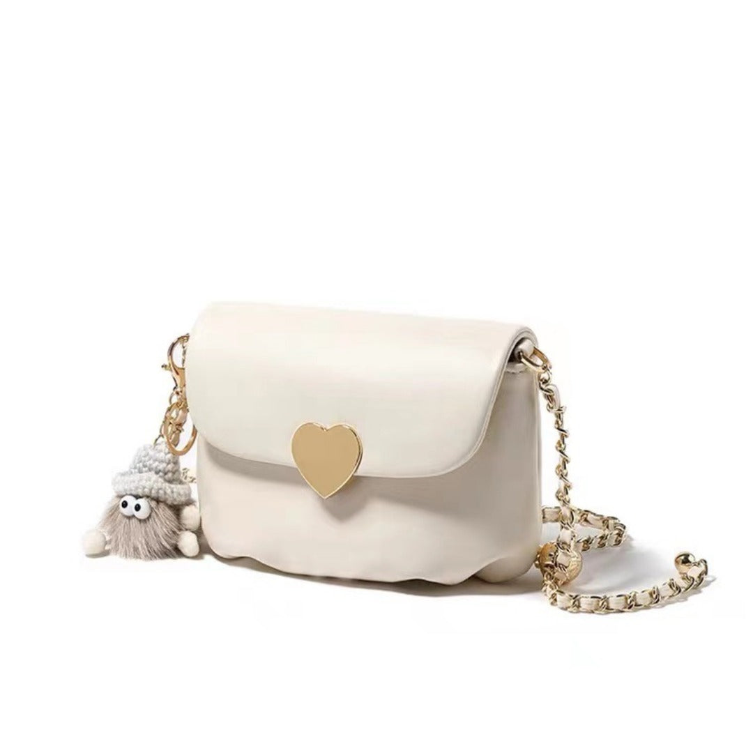 Elegant Small Crossbody White Bag for Female - Simple & Versatile Shoulder Cloud Bag with Chain Design