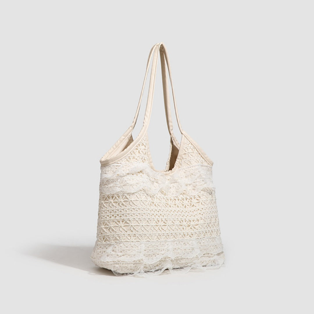 Summer woven bag, casual vacation large capacity shoulder bag, lace mesh underarm bag, beach bag, summer purse