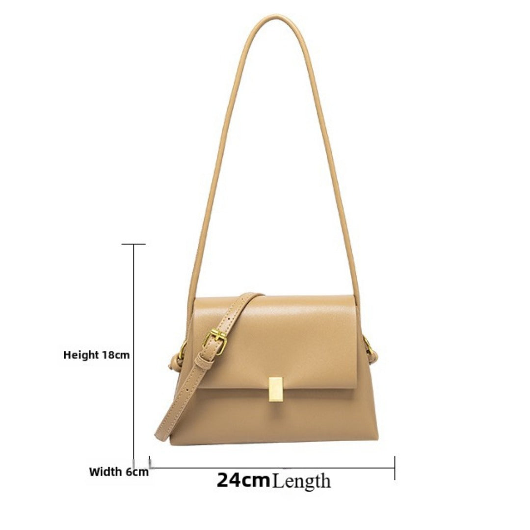 Soft leather retro shoulder bag, fashionable versatile crossbody bag with flaps, temperament underarm bag