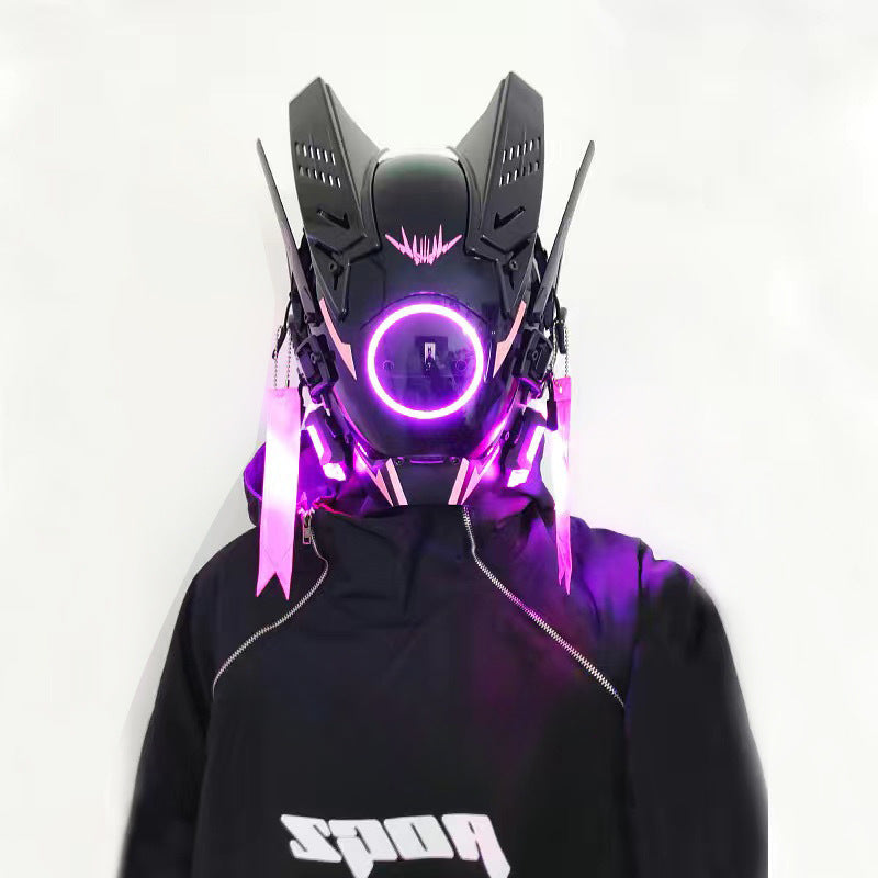 Punk mask round lights wing braids triangle lights music festival LED glow tech sense boy helmet Halloween