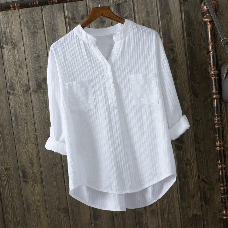 100% cotton white blouse women shirt 2025 spring summer elegant V-Neck ladies tops haut femme blusa womens tops and blouses