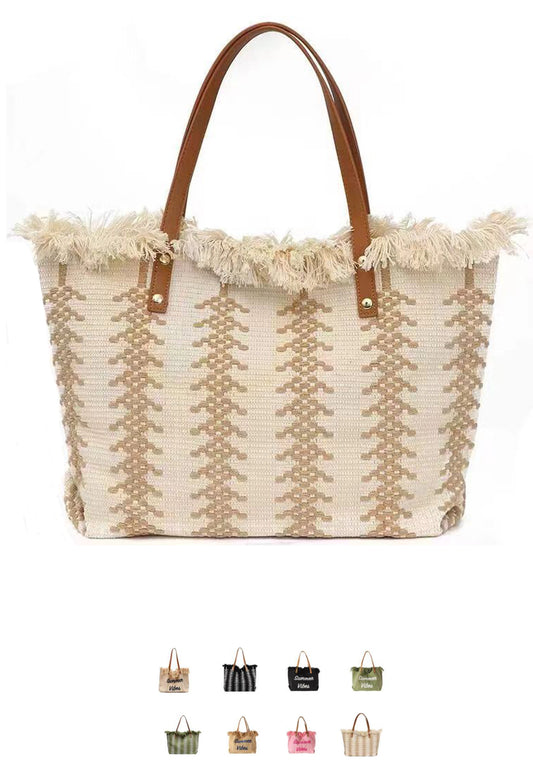 Bohemian canvas woven tote bag simple ethnic purse