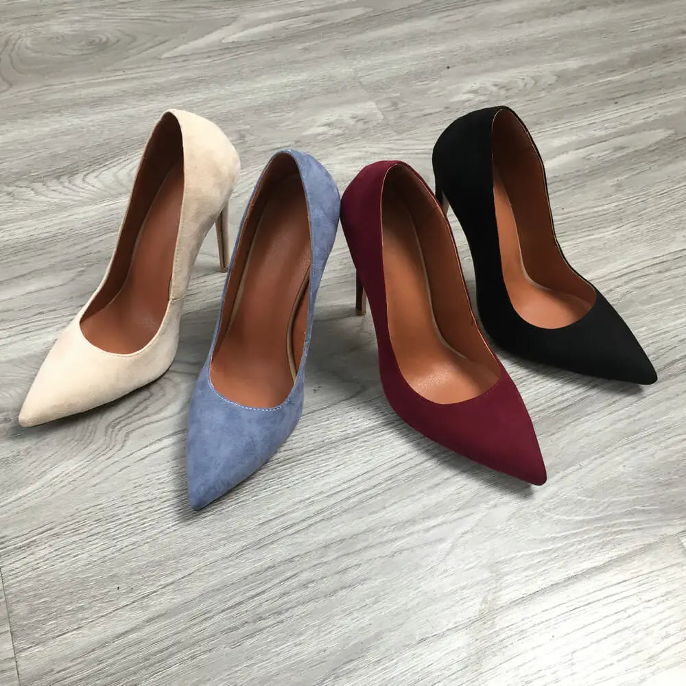 12cm-Heel Blue Black Suede Women Pumps Super High Heels Sexy Pointed Toe Yellow Pink Satin Heels Womans Shoes 2025