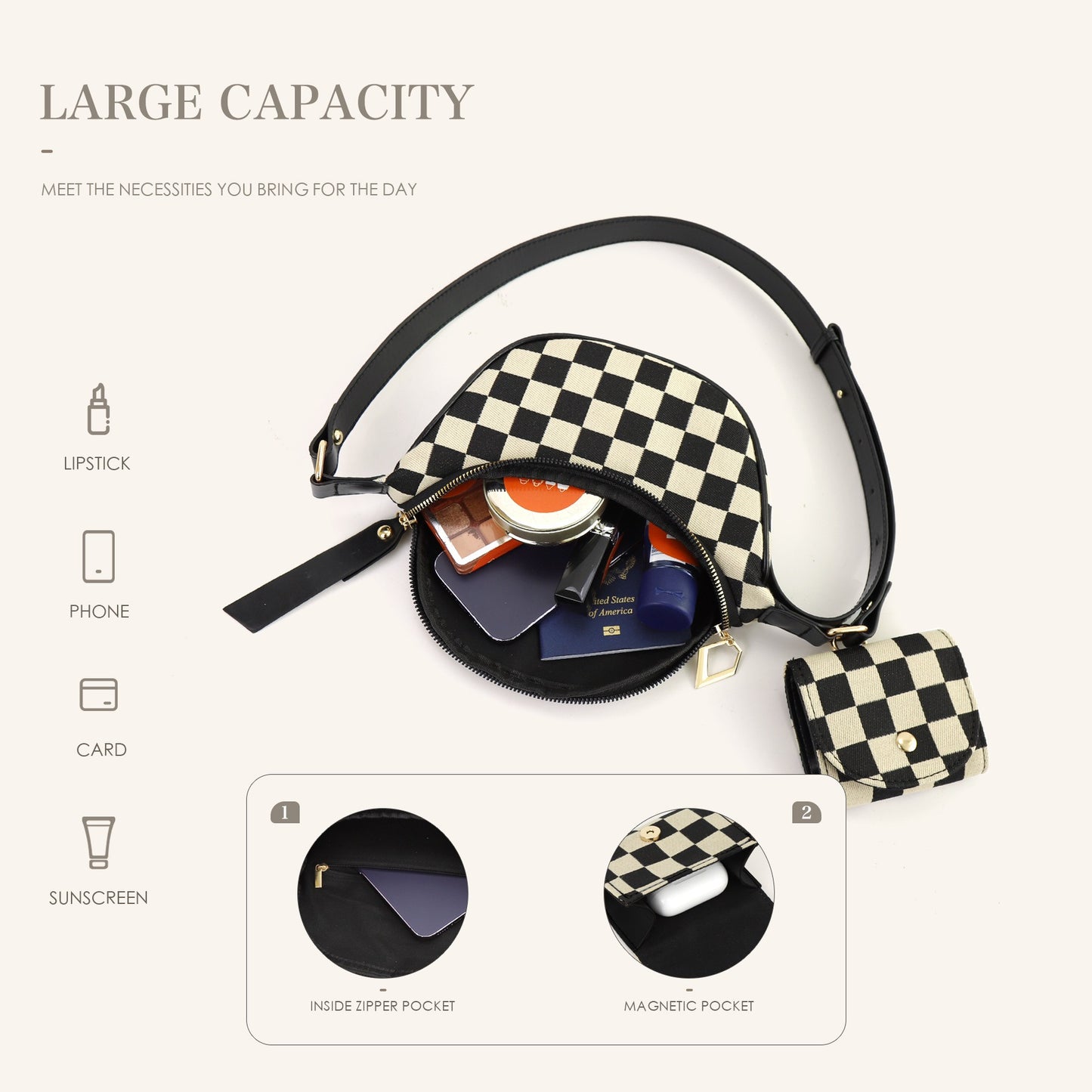 Versatile Checkerboard Chest Bag – Fashion Plaid Waist Bag, Stylish Messenger Bag & Fanny Pack for Everyday Use