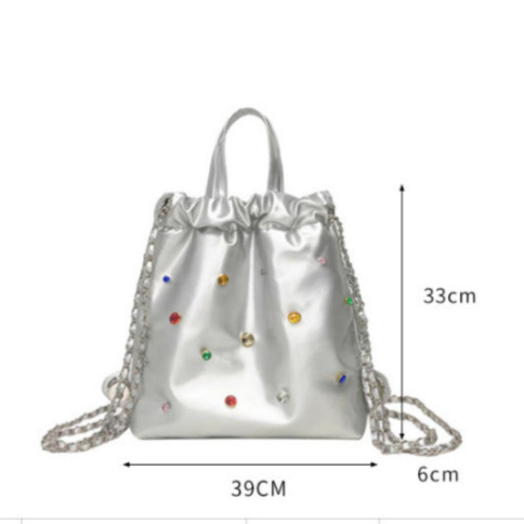 Versatile large capacity backpack purse, chain shoulder fashion diamond backpack with tote handle