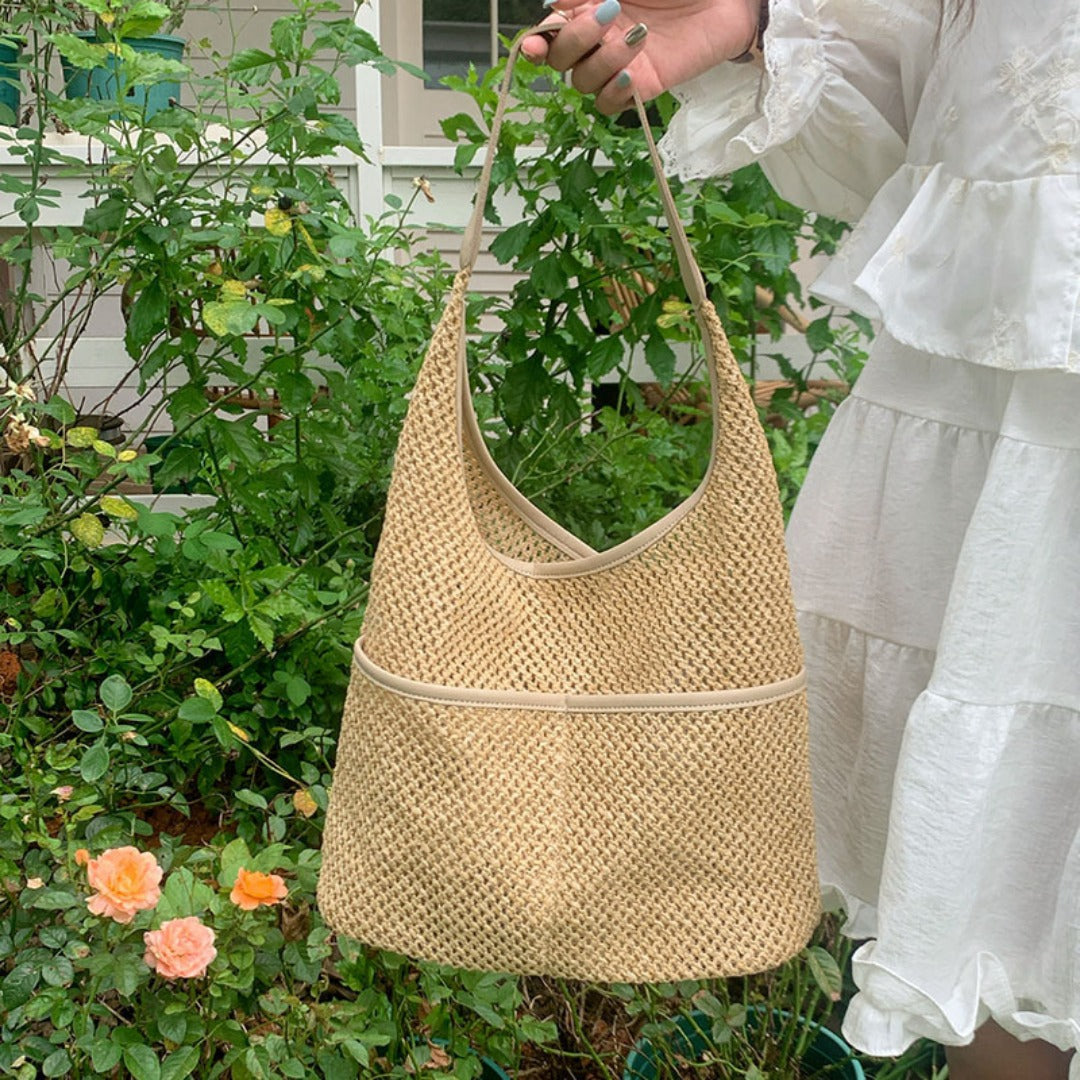 straw bag, commuter hobo bag, summer woven hobo bag for women, straw shoulder purse, beach crochet bag lightweight