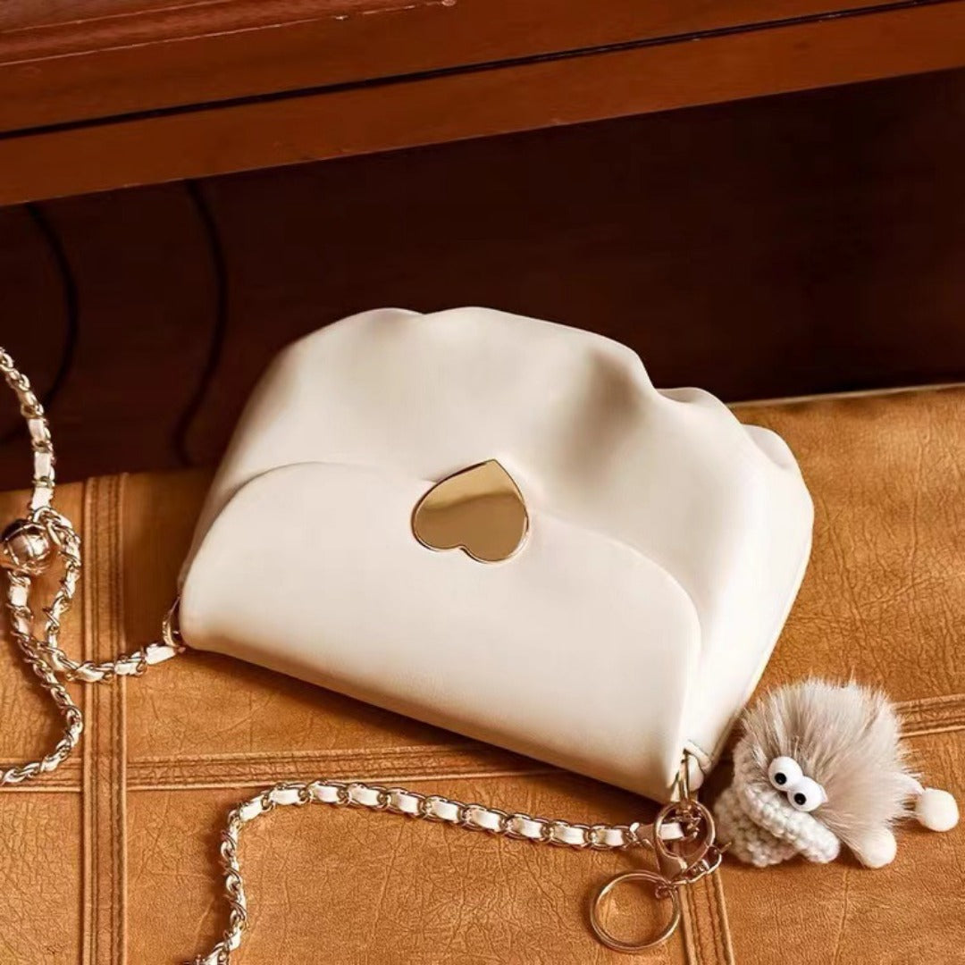 Elegant Small Crossbody White Bag for Female - Simple & Versatile Shoulder Cloud Bag with Chain Design