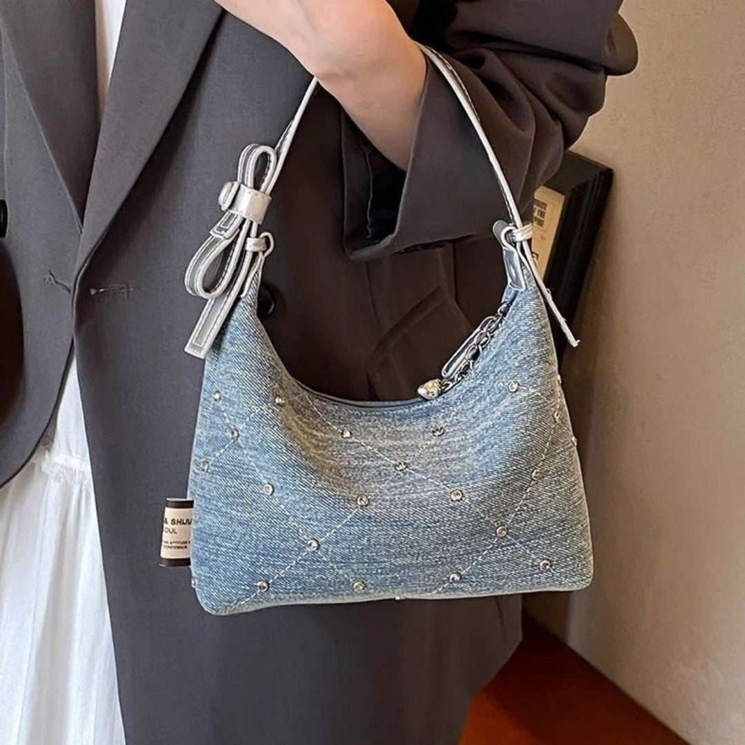 Chic Denim Hobo Bag – Small Underarm Bag, Fashionable Premium French Versatile Shoulder Bag