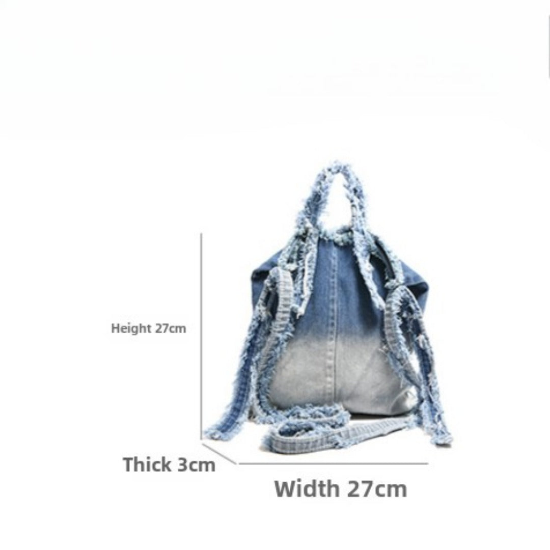 Washed denim bag stray wind, design tote shoulder bag, casual ladies shoulder bag, canvas shoulder hobo bag