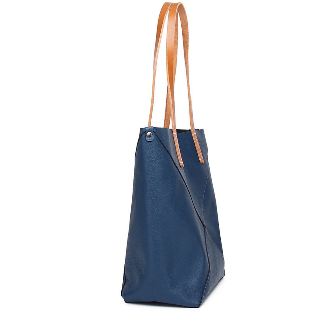 Elegant Genuine Leather Shoulder Bag - Stylish Folding Geometric Bucket Bag & Large Capacity Tote for Women