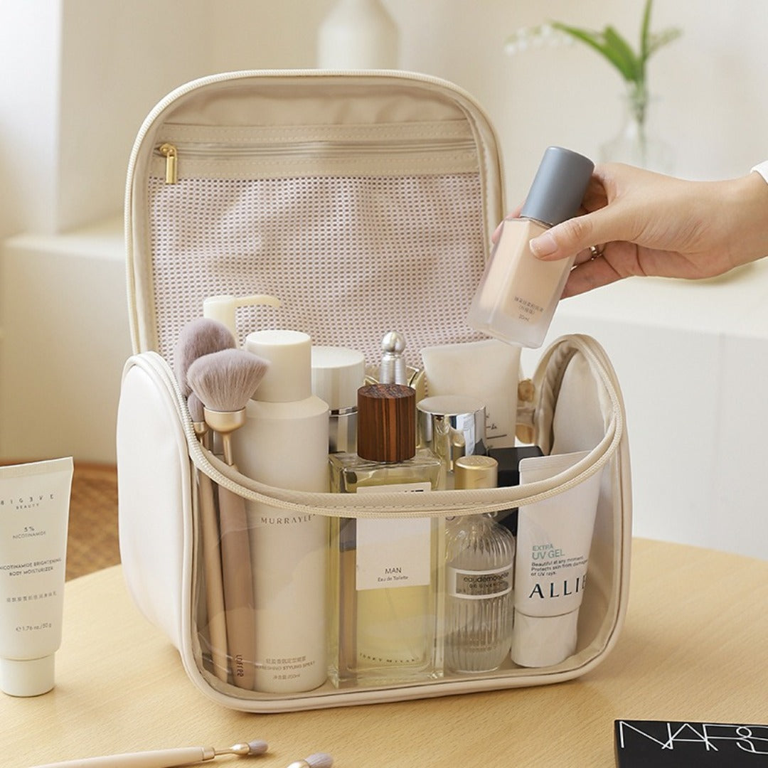 Visible portable cosmetic bag, large capacity portable cosmetic storage bag, multi-functional waterproof toilet bag, travel makeup bag, transparent makeup purse,