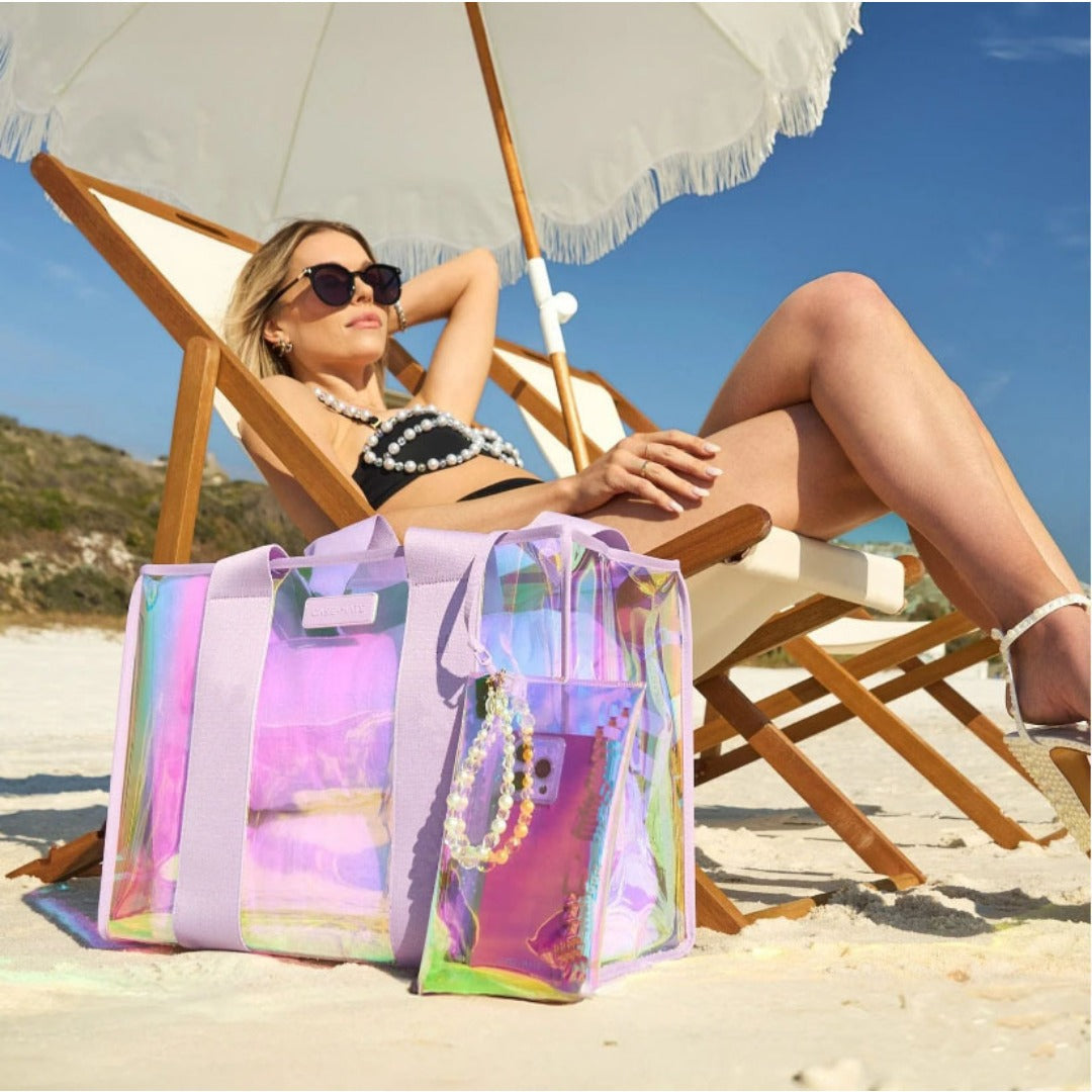 PVC ladies handbag, transparent beach bag for women, large capacity waterproof tote bag with small pouch