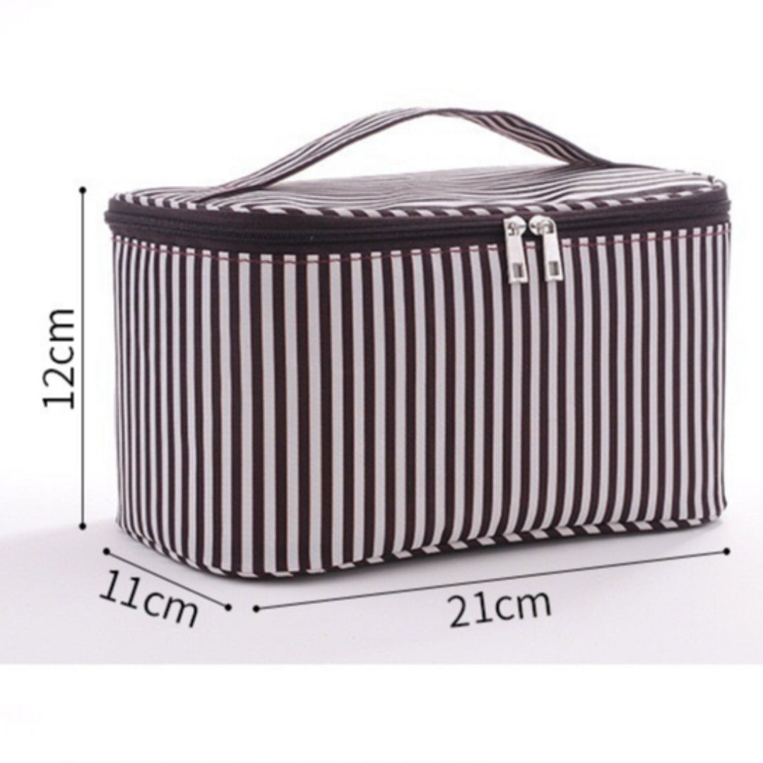 Simple striped cosmetic bag, portable cosmetic storage bag, travel portable large-capacity square toilet bag, makeup bag organizer,