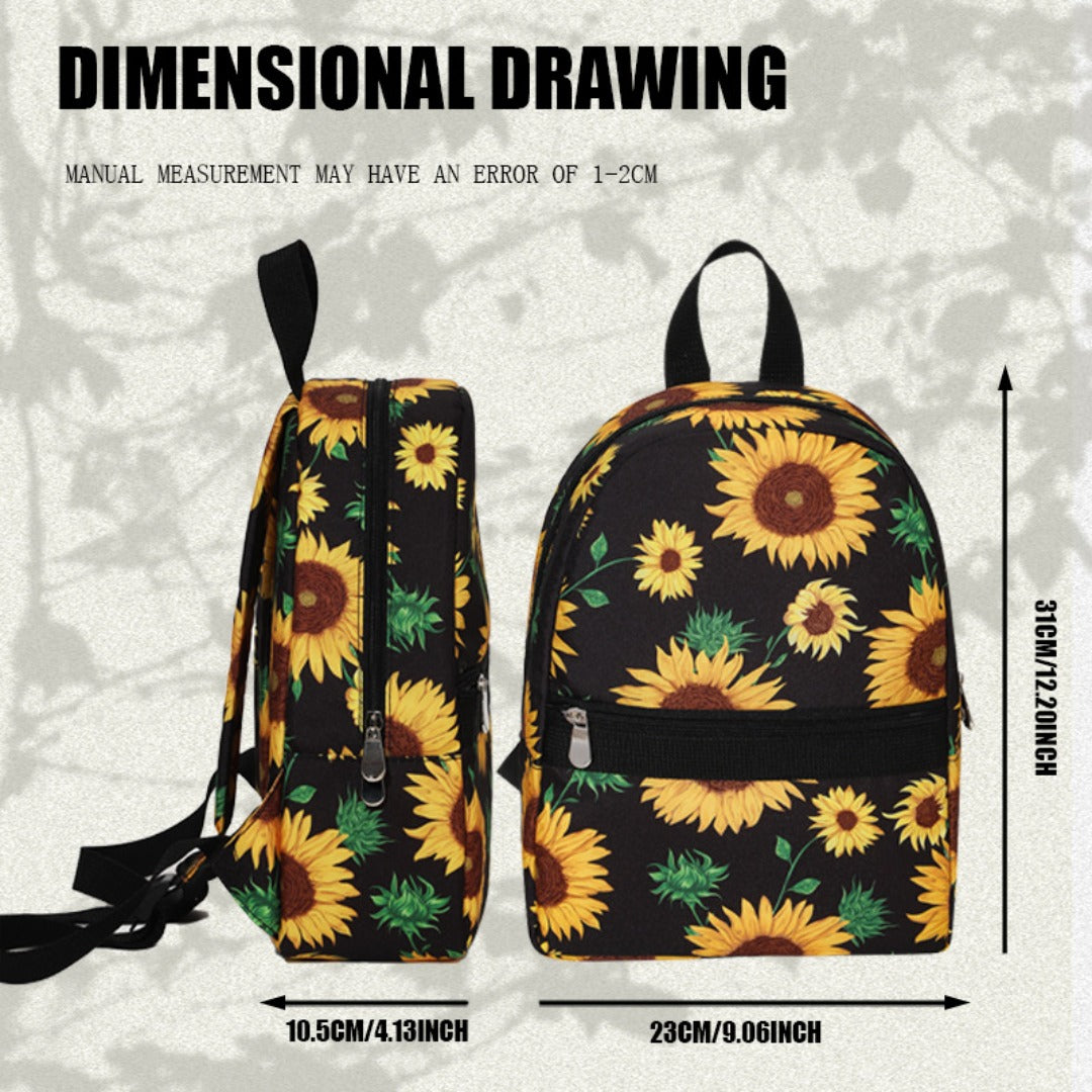 Sunflower pattern backpack, large capacity lightweight backpack purse, travel goods nylon storage backpack