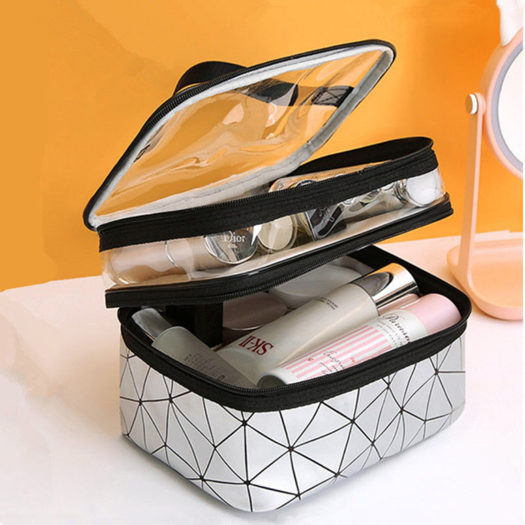 Transparent Cosmetic Bag, Double cosmetic bag, portable large capacity waterproof multi-functional portable makeup bag, travel skin care product storage bag, toilet bag for College Dorm Camp Gym