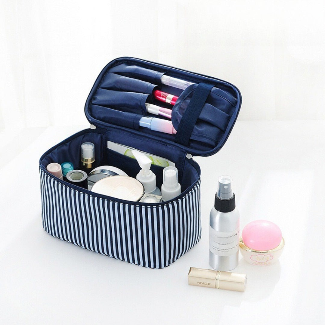 Simple striped cosmetic bag, portable cosmetic storage bag, travel portable large-capacity square toilet bag, makeup bag organizer,