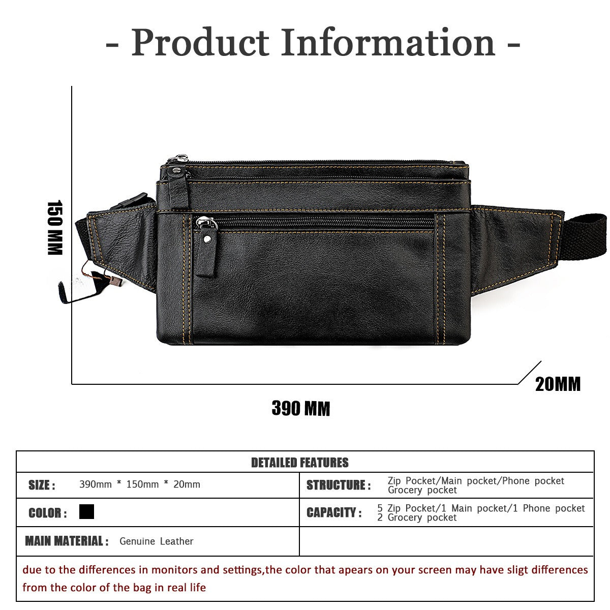 Multifunctional Genuine Leather Chest Bag & Waist Bag for Men and Women – Fanny Pack for Travel, Sports, Running, and Holidays with Multiple Pockets