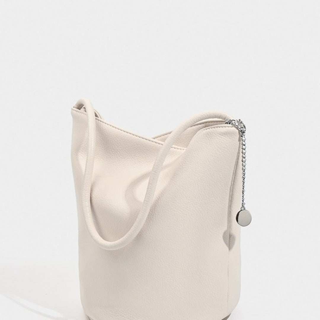 Retro soft leather bucket bag, women's shoulder underarm bag, commuter tote bag