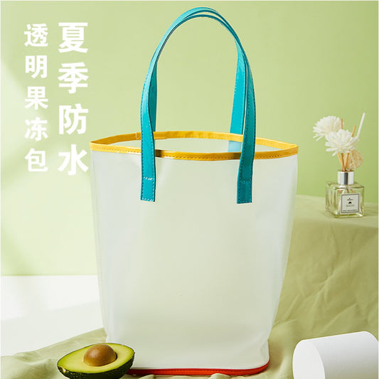 Frosted translucent PVC jelly bag, portable large-capacity beach bag, swimming bag,