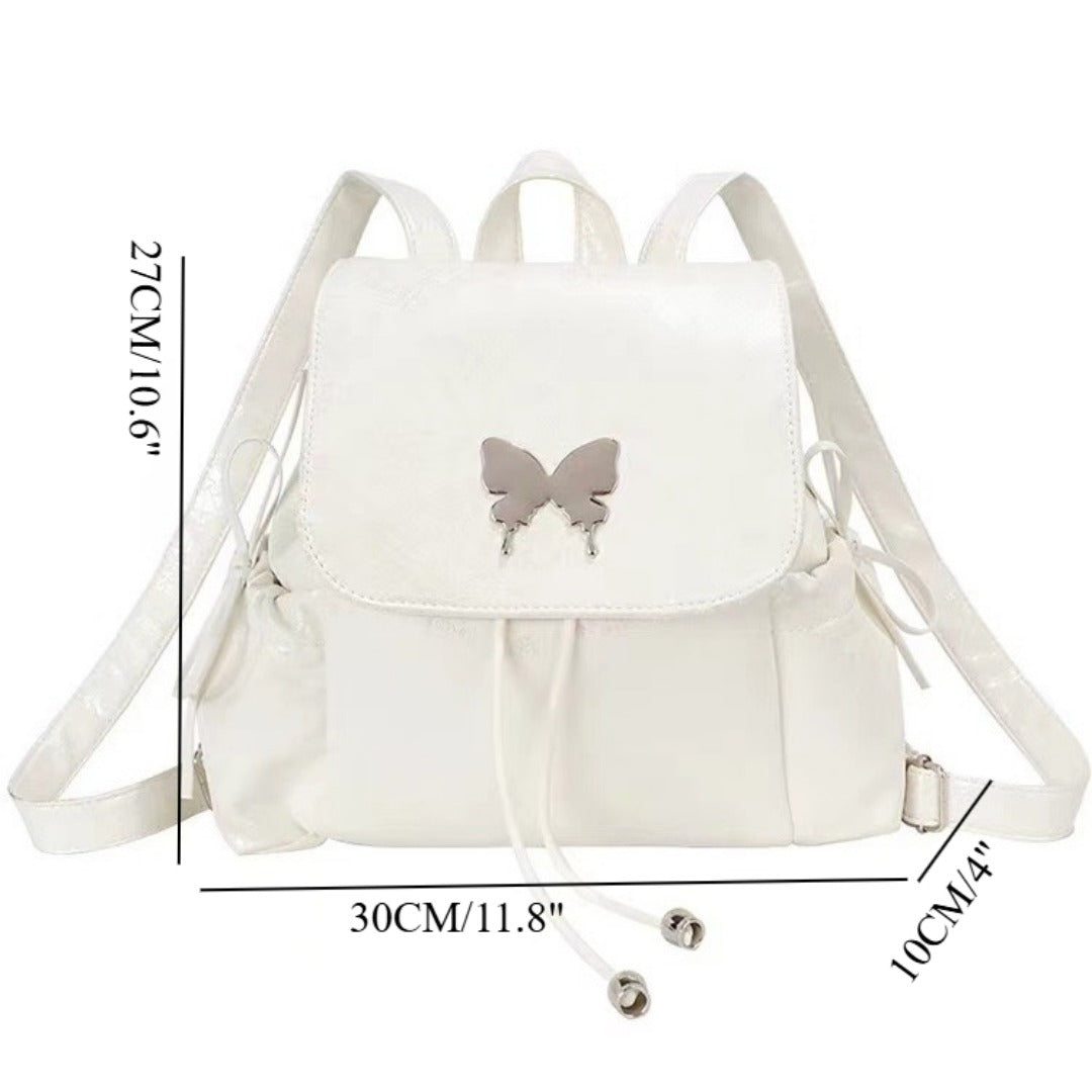 stylish White Butterfly Backpack, Female Student Backpack, Versatile Handheld Shoulder Travel Bag