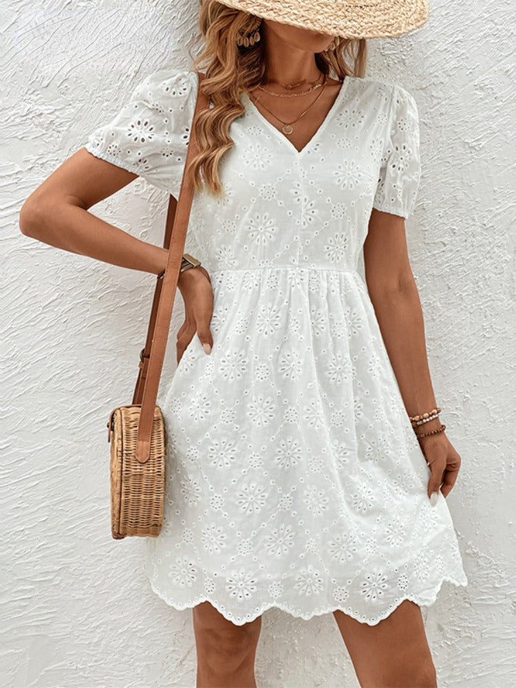 Summer New V-neck Bubble Sleeve White Dresses Clothing Elegant Party Dresses 2025 Vestidos