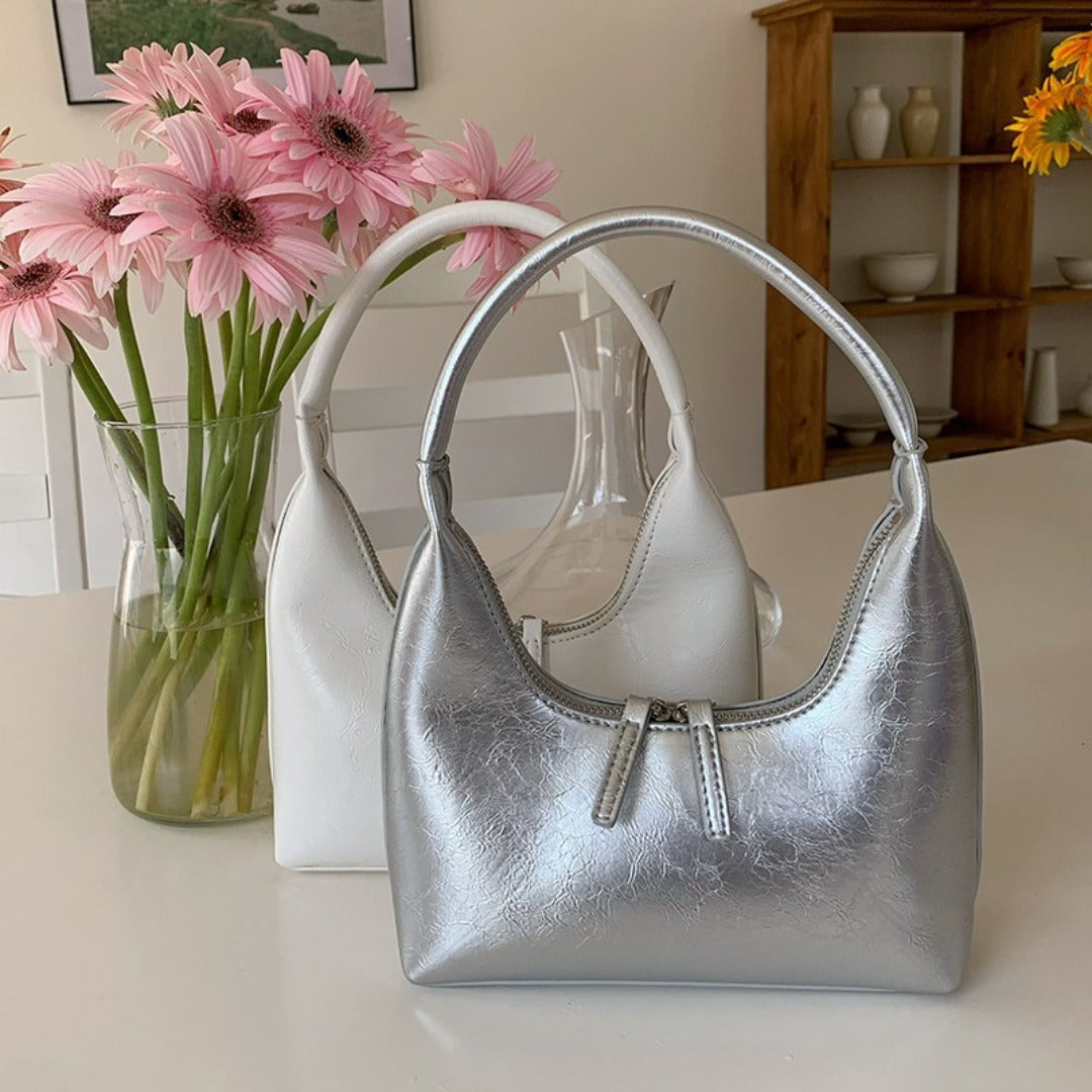 Silver mini hobo shoulder bag, small shoulder purse, women's summer shoulder bag, small hobo handbag