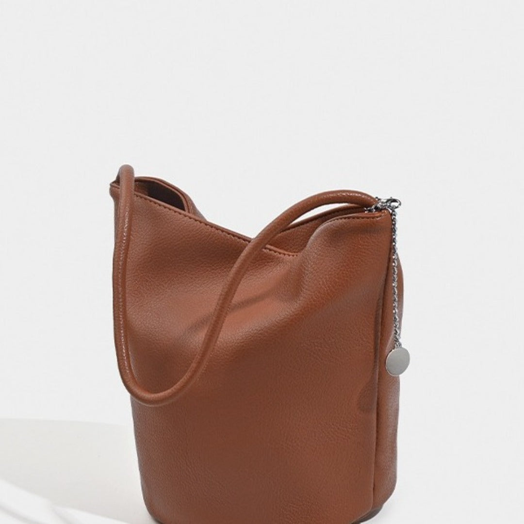 Retro soft leather bucket bag, women's shoulder underarm bag, commuter tote bag