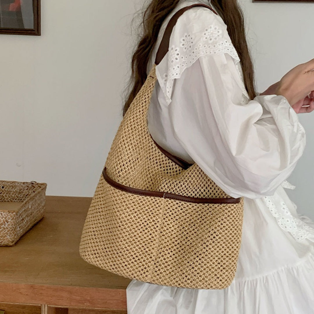 straw bag, commuter hobo bag, summer woven hobo bag for women, straw shoulder purse, beach crochet bag lightweight