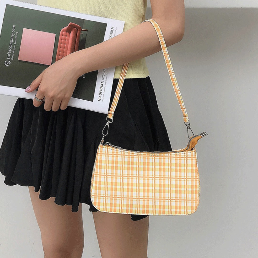 Summer simple orange plaid bag, crescent small baguette bag, shoulder armpit bag