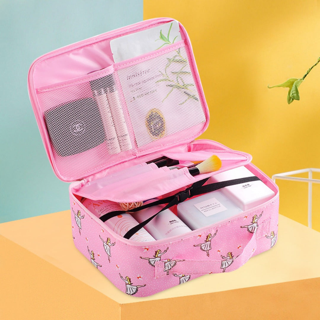 Travel portable large capacity cosmetic bag, printed nylon cosmetic storage bag, cosmetic case, toilet bag, makeup bag organizer, makeup bag with compartments,