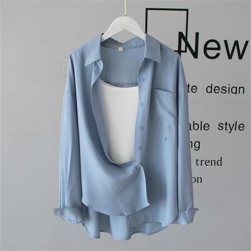 100% cotton casual loose cotton blouse shirt women solid color oversize long blouse shirt  Women