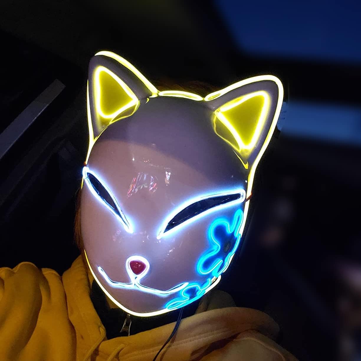 Demon LED Mask Slayers Costume Props Japanese Anime Plastic Fox Face Cosplay Glowing Masks for Adult Masquerade