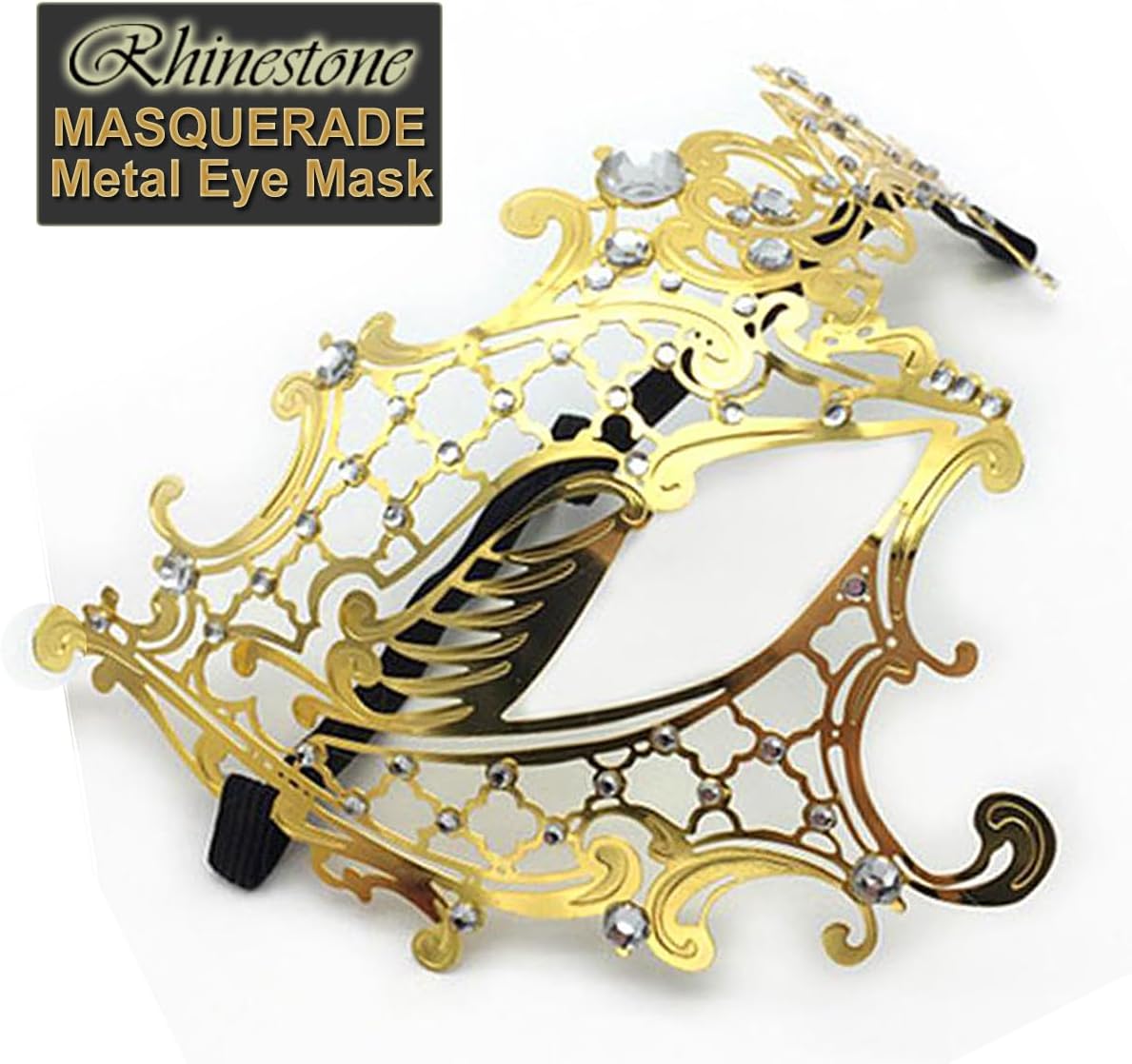 Masquerade Mask for Women Shiny Rhinestone Venetian Party Prom Ball Metal Mask