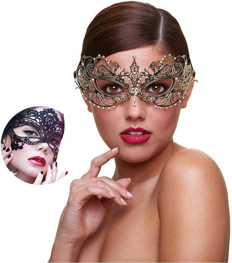 Masquerade Mask for Women Shiny Rhinestone Venetian Party Prom Ball Metal Mask