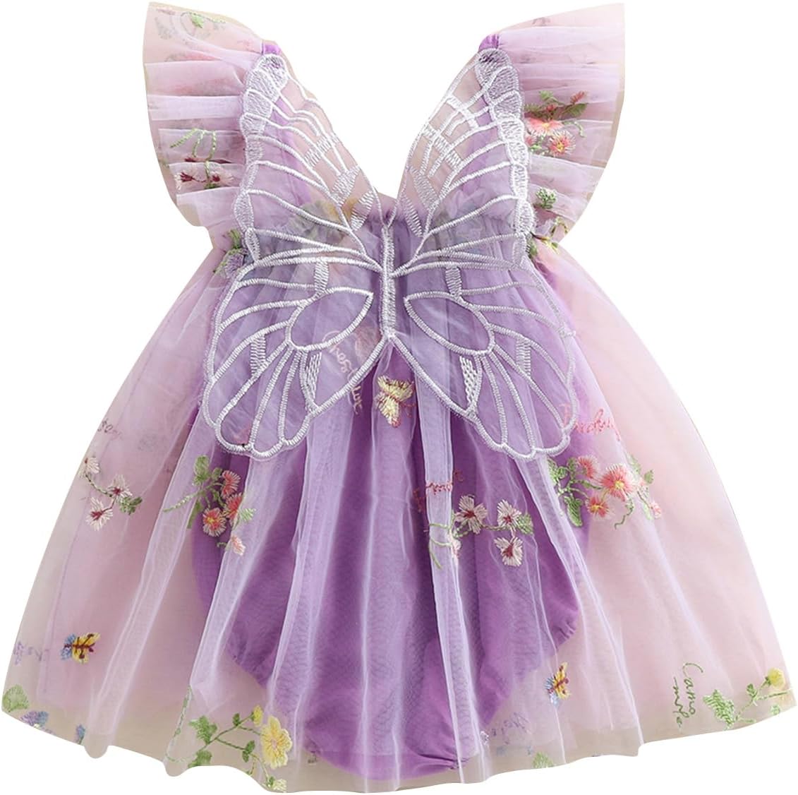 Baby Girl Halloween Costume Butterfly Wing Mesh Flower Sleeveless Tulle Fairy Romper Dress Birthday Tutu Dress