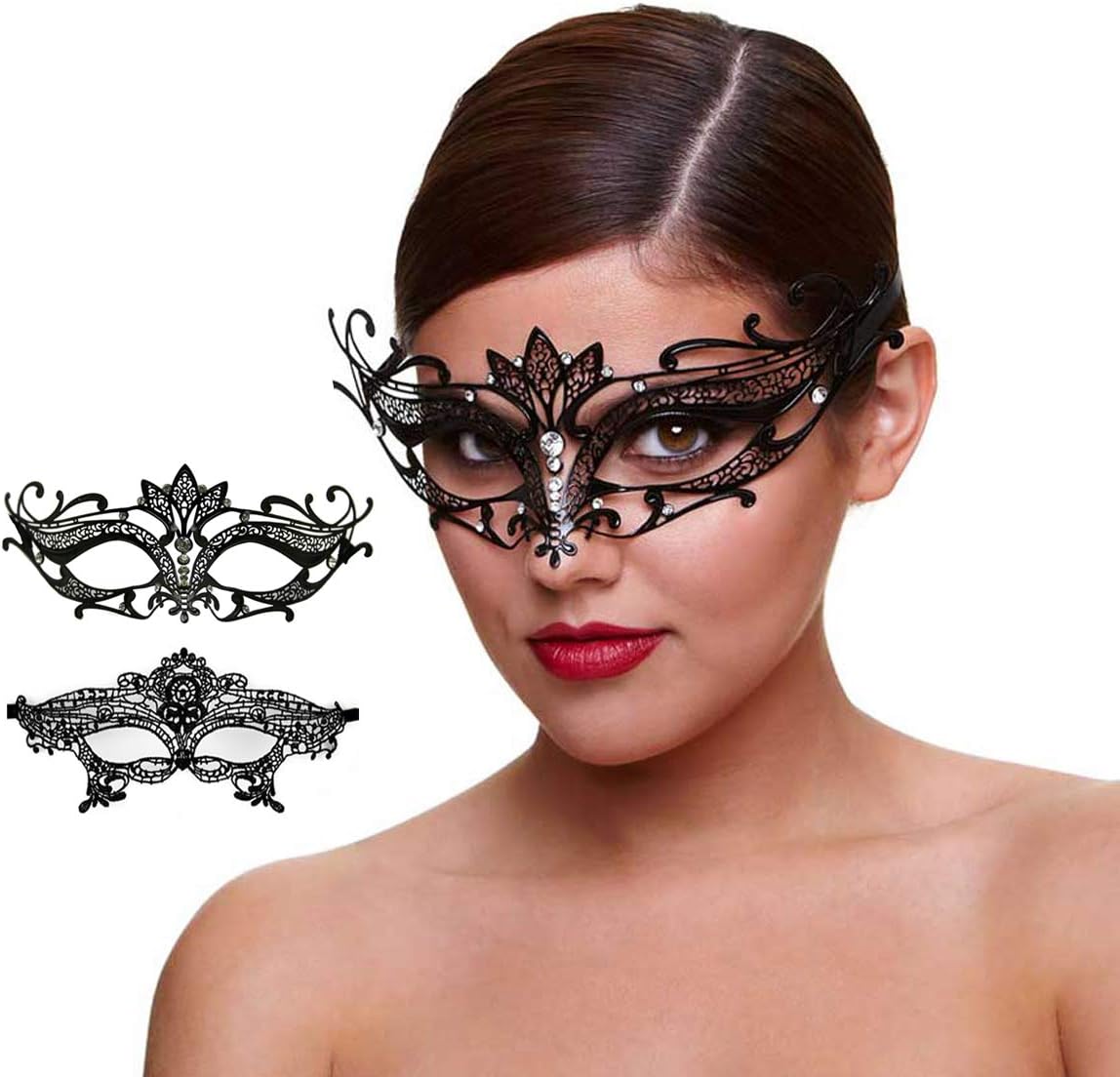 Masquerade Mask for Women Shiny Rhinestone Venetian Party Prom Ball Metal Mask