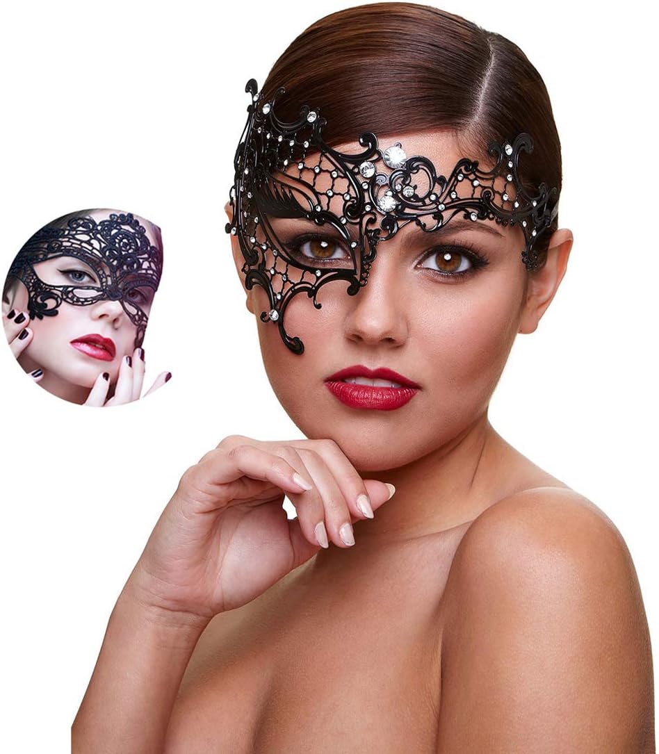 Masquerade Mask for Women Shiny Rhinestone Venetian Party Prom Ball Metal Mask