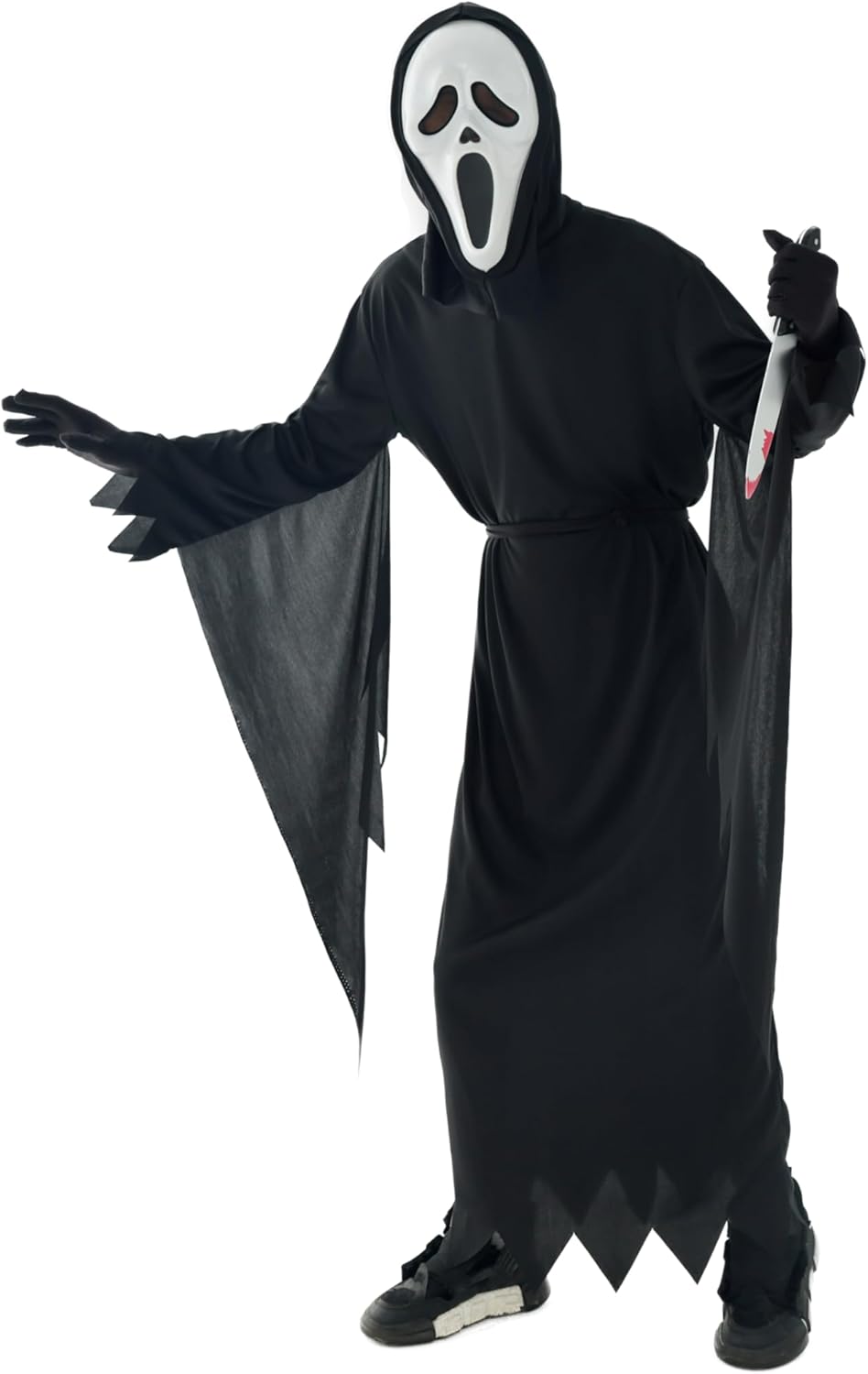 Scary Horror GhostFace Mask with Bloody Toy Knife Halloween Scream Cosplay Costume