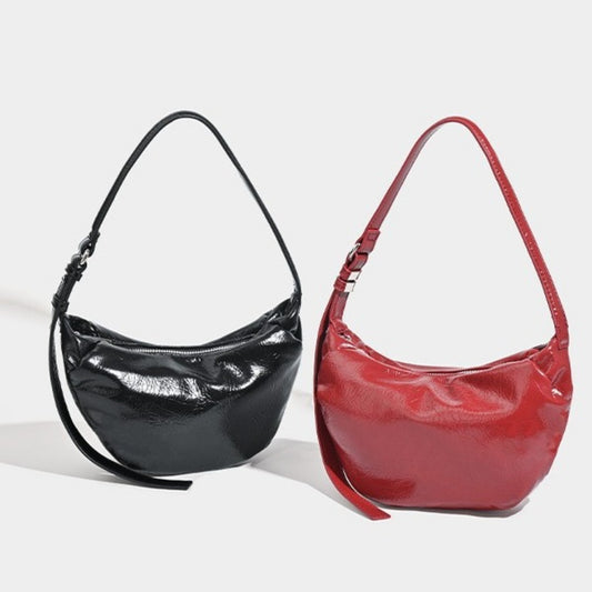 Retro red women's bag, pleated oval casual bag, shoulder bag, underarm bag, hobo bag for women