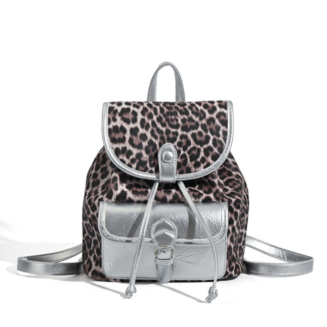 Retro contrasting leopard print backpack, women's autumn and winter design commuter versatile backpack