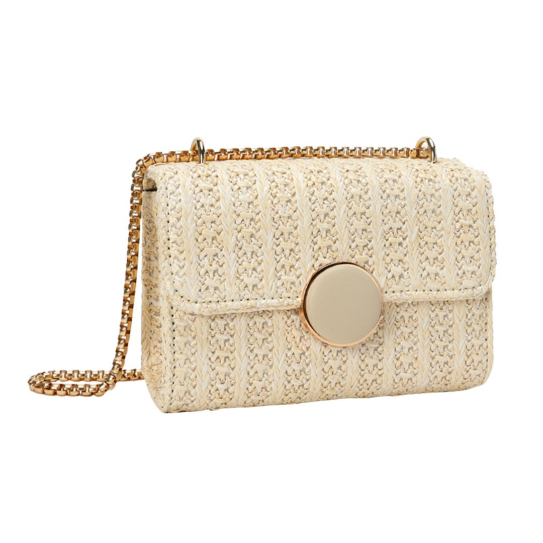 Woven small square bag women, stylish fashion shoulder crossbody bag, versatile chain straw bag