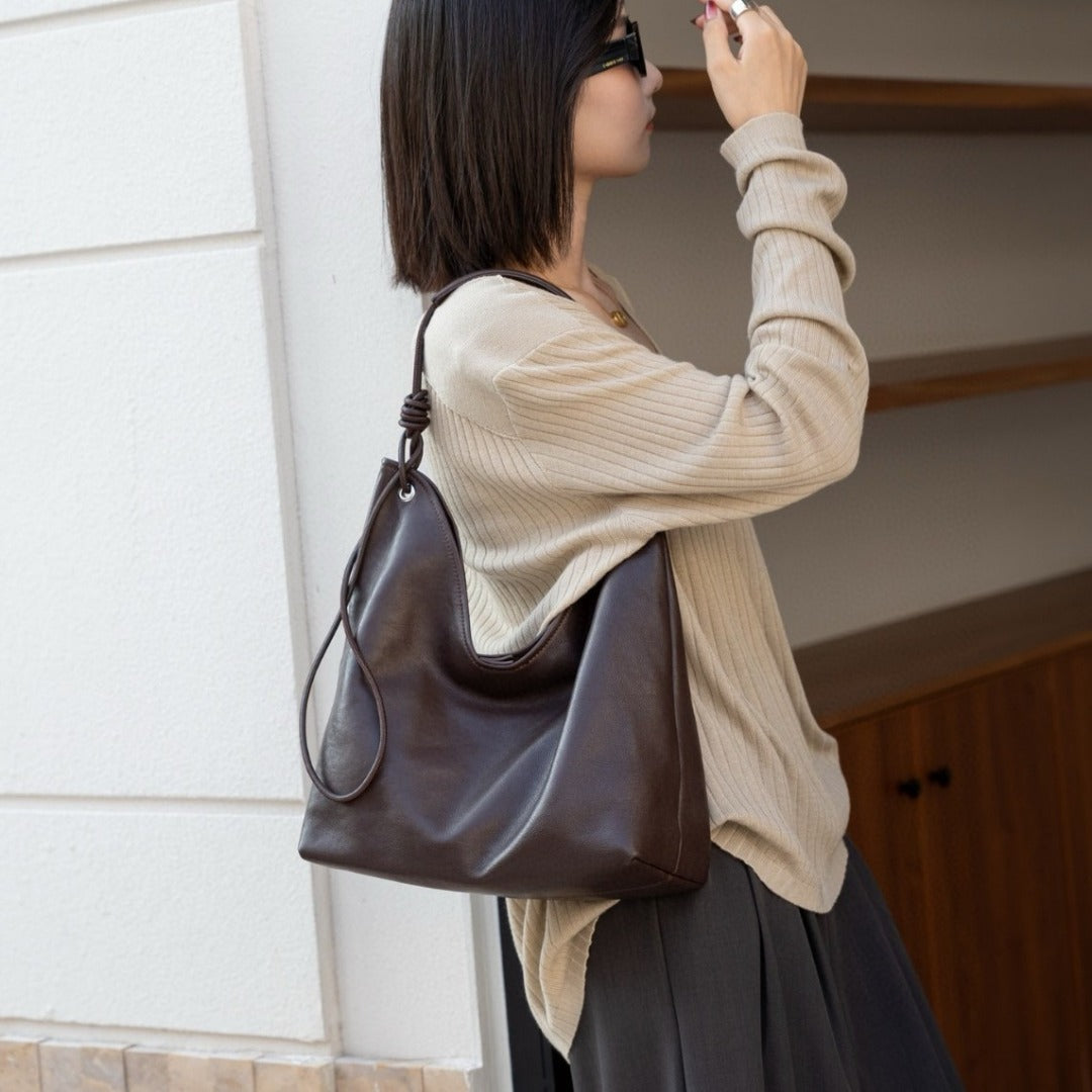 Real Leather Women Shoulder Purse, Sheepskin Shoulder Bag, Armpit Hobo Bag, Tote Bag Leather Retro, Shoulder Commuter Bag