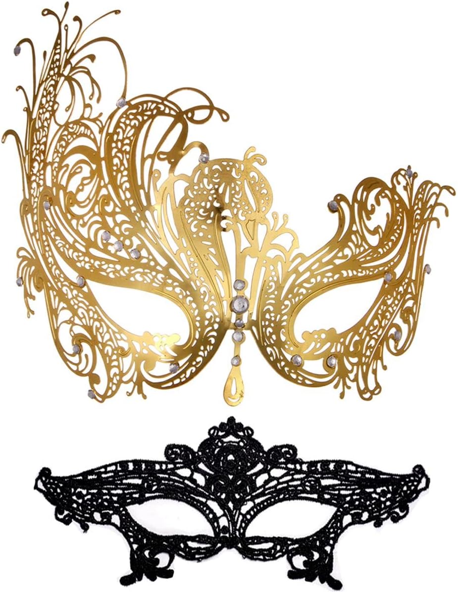 Masquerade Mask for Women Shiny Rhinestone Venetian Party Prom Ball Metal Mask