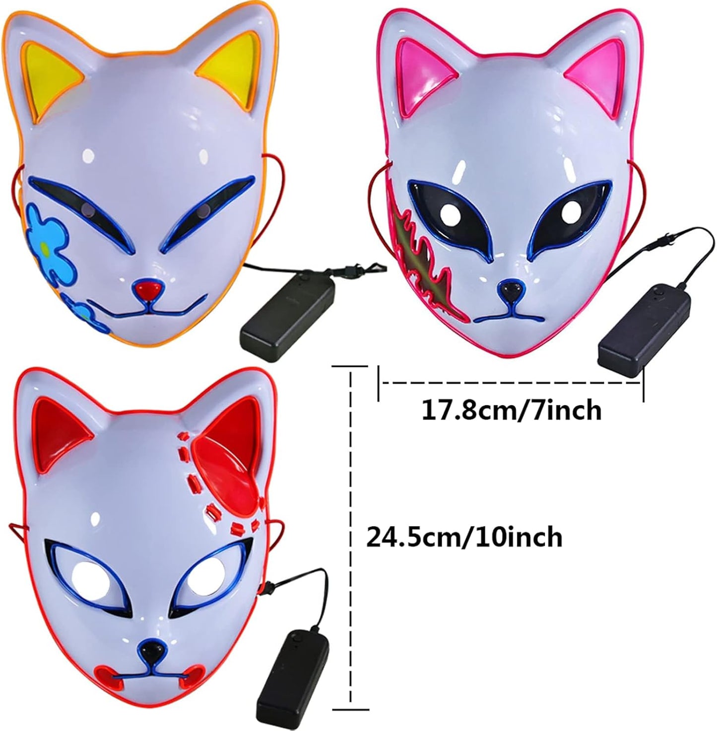 Demon LED Mask Slayers Costume Props Japanese Anime Plastic Fox Face Cosplay Glowing Masks for Adult Masquerade