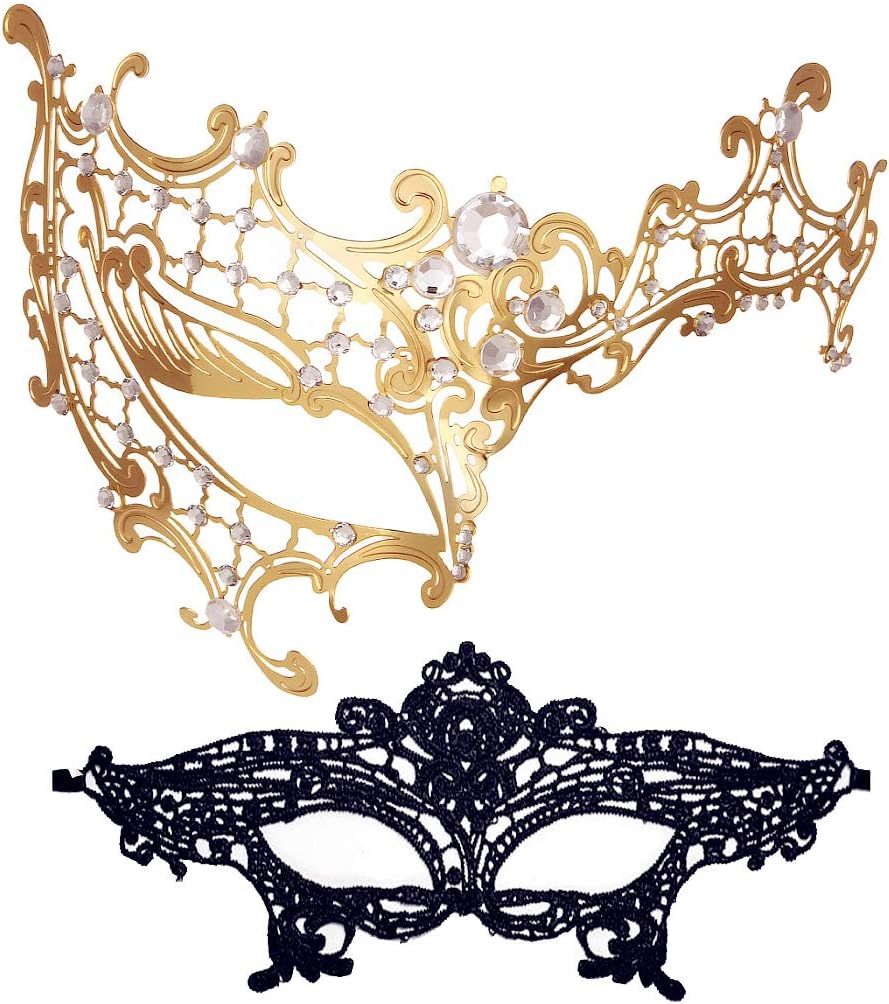 Masquerade Mask for Women Shiny Rhinestone Venetian Party Prom Ball Metal Mask